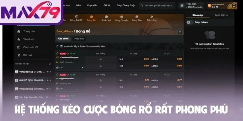 Hệ thống kèo cược bóng rổ rất phong phú